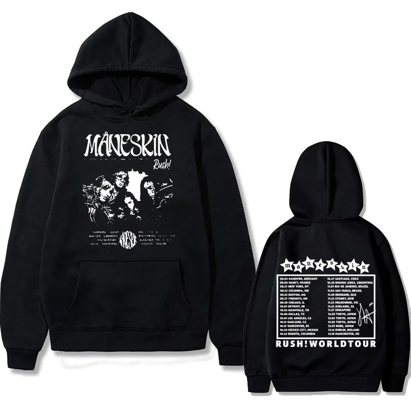 Italian Rock Band Maneskin Rush World Tour Music Album Hoodie Men Women Casual Loose Oversized Hood - Maneskin Band Store